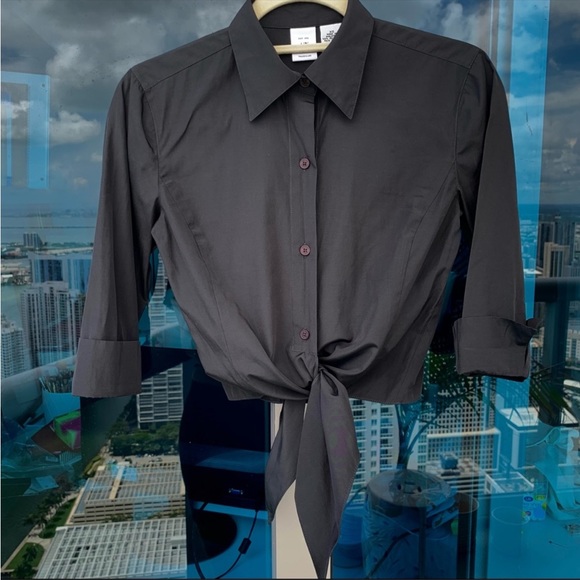 Armani Exchange Black Button Down & Tie Crop Top Shirt XS - Picture 8 of 8